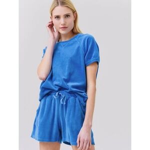 Stark X Blue Velour Lounge Set Top‎ & Shorts Size M Soft Terrycloth Cozy Casual